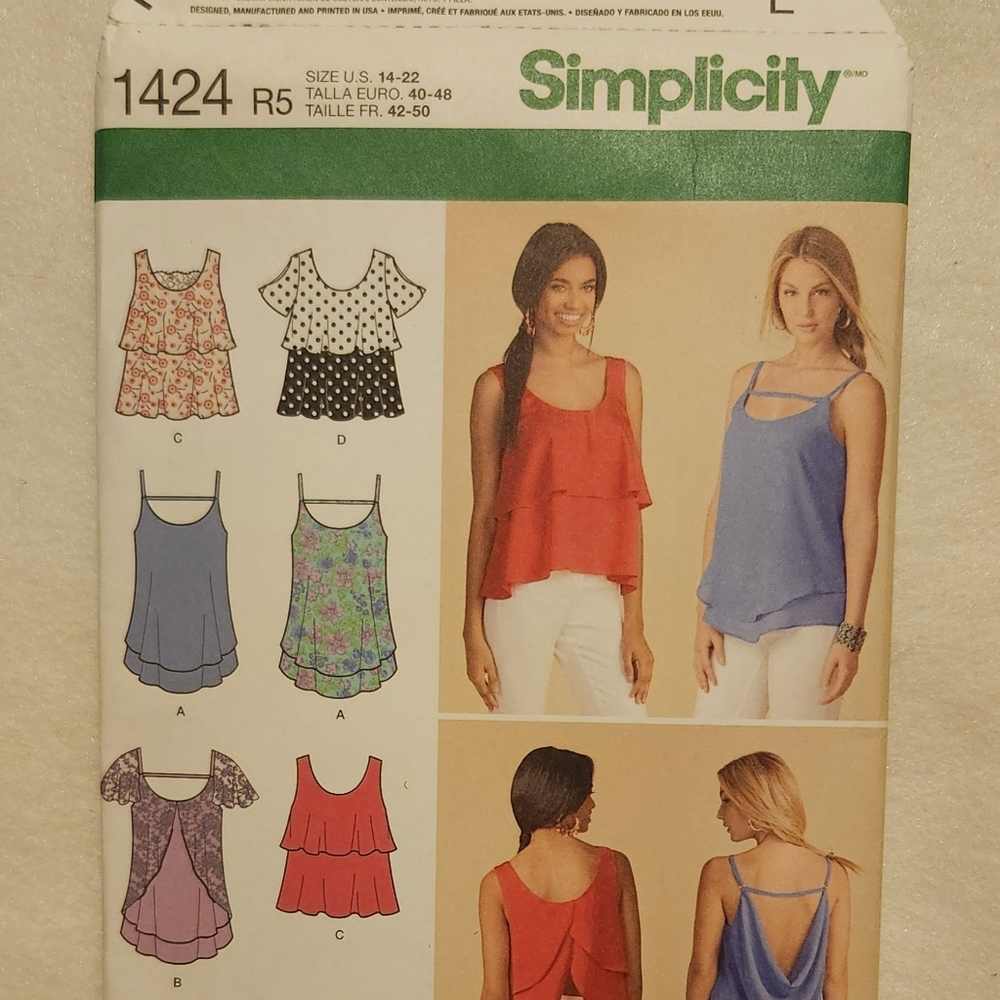 Simplicity 1424 misses pullover tops pattern sz 14-22 New unused